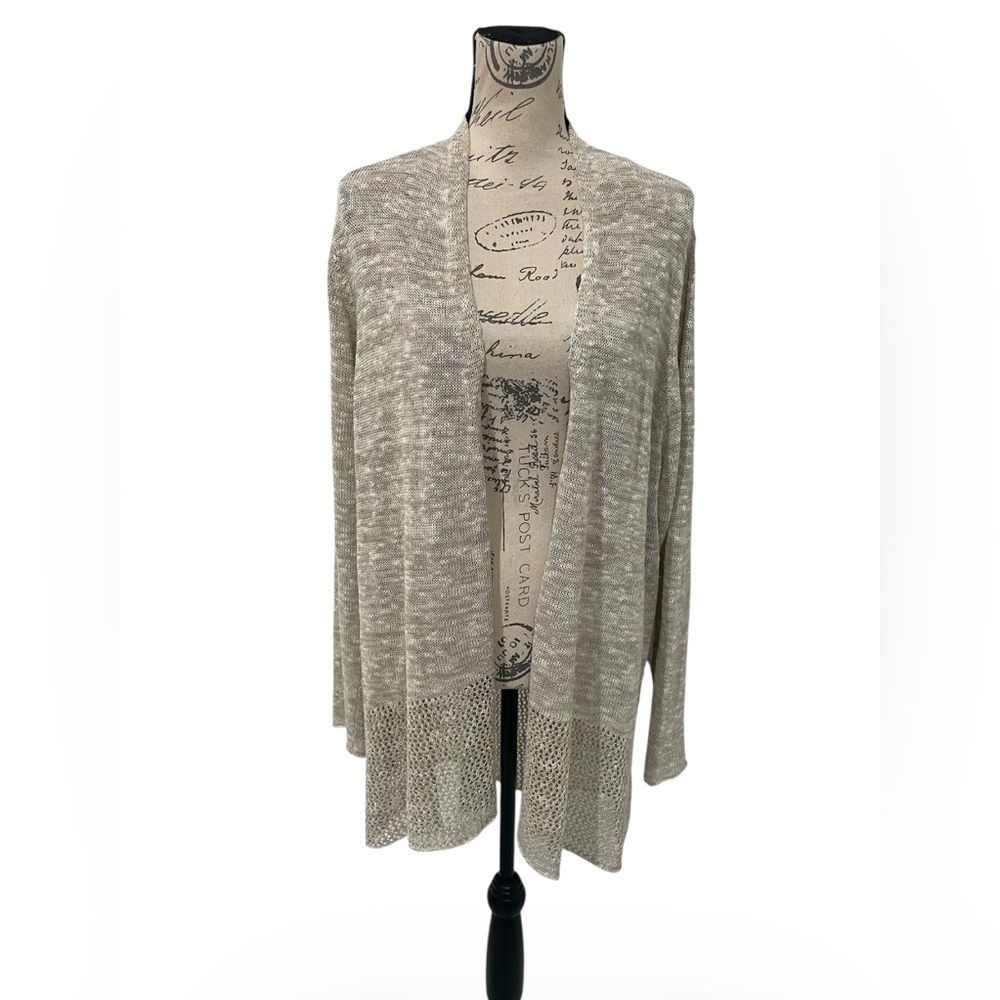 Eileen Fisher Woman Open Knit Cardigan 1X Organic Linen Cotton High Low